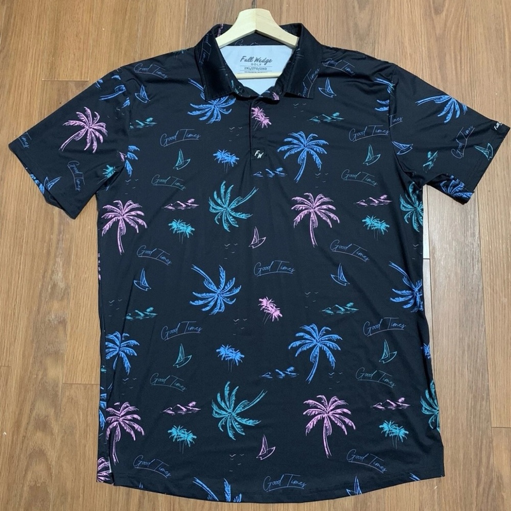 Full Wedge Golf Polo Shirt - Malibu Nights - Mens XXL 2XL - Black Retro